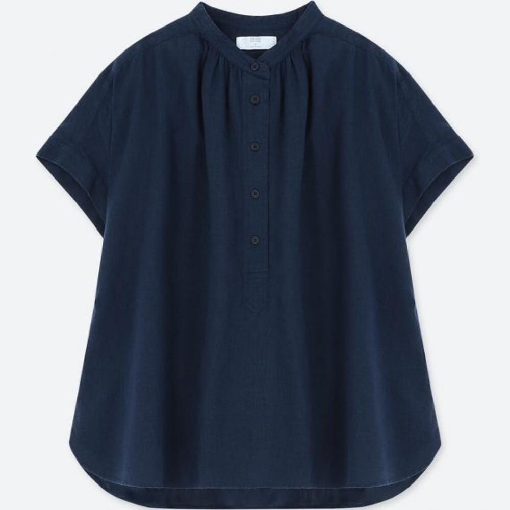 Uniqlo Womens Linen Blended Short-Sleeve Blouse